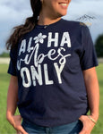 Navy Tee with white Distressed "Aloha Vibes Only" Design.