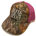 REAKTREE/PINK Trucker Cap with White Distressed " Bless Your Heart" Design.