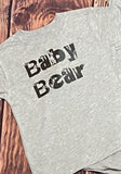 Heather Grey Tee with Black Distressed "Baby Bear" Design.