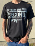 Heather Black Tee with Distressed Grey " Defend The Second" Design.