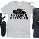 Athletic Heather Grey T-Shirt with Distressed Tank Freedom Defender Design