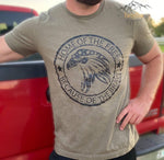 Heather Military Green Tee with Distressed Black  "Home Of The Free Because Of The Brave " Design.
