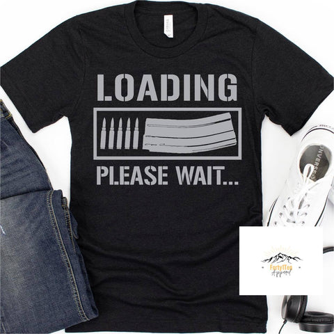 Heather Black T-Shirt with Grey LOADING PLEASE WAIT... design.
