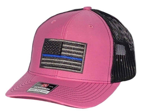 Hot Pink/ Black Trucker Cap with the Thin Blue Line Patch.