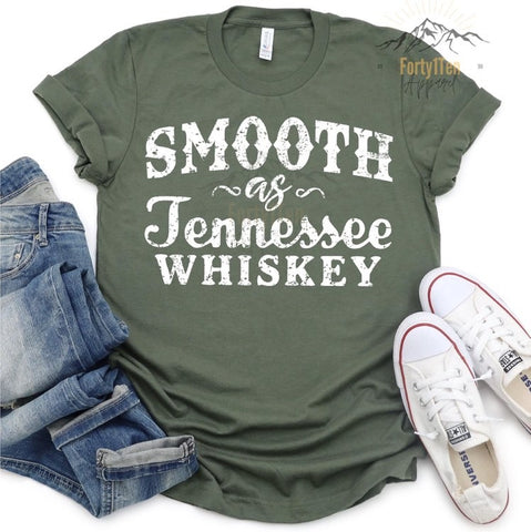 Military Green T-Shirt with distressed Smooth As Tennessee Whiskey Design