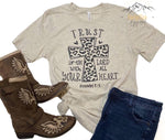 Heather Natural Tee with Grey "Trust In The Lord With All Your Heart" Leopard Cross Design.