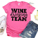 Charity Pink T-Shirt with Black Distressed Wine Drinking Team Design.